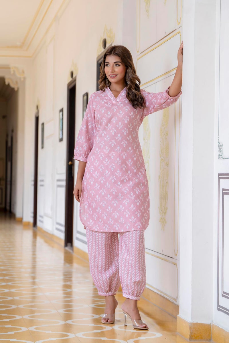 LookMark Women's Latest Printed Cotton Blend Straight Kurta and Afghani Pant Set Perfect for Casual and Office Wear (AZ-LM-P1-KS2070 Peach-XXL) - Image 3