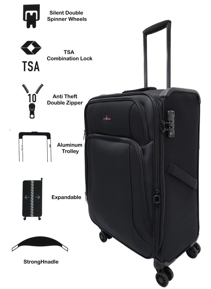 Track Lightweight Soft Shell Luggage Set of 3 Expandable Suitcase - Trolley Bags for Travel with 4 Double Wheels & TSA Lock  - Image 2