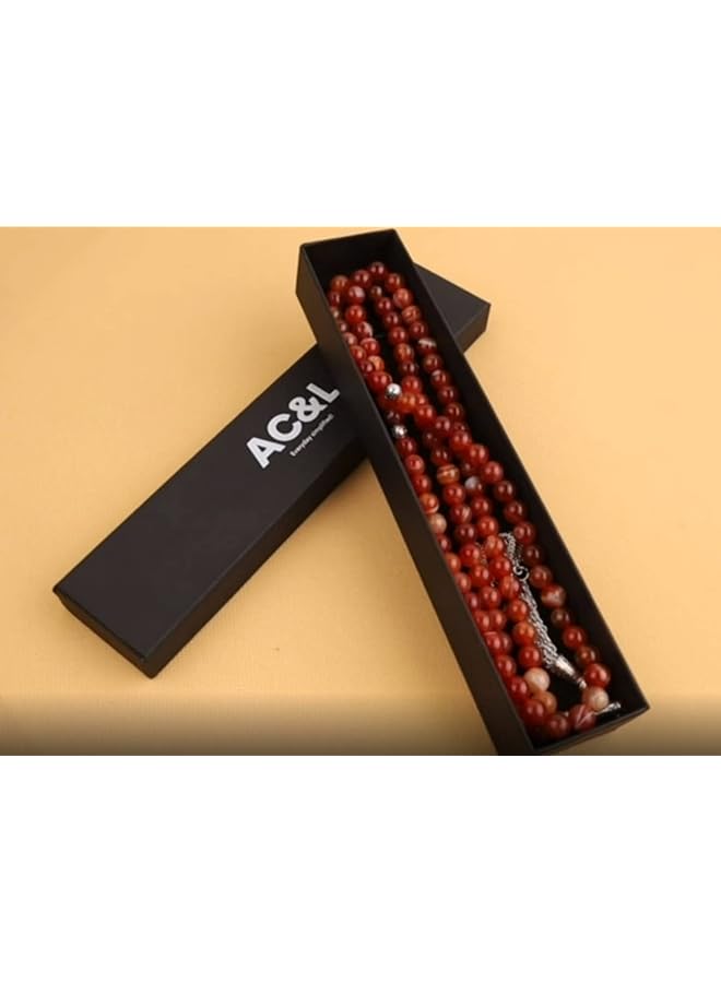 AC&L Cross Stripe Pink Natural Agate Tasbeeh Prayer Beads 8Mm Stones - Image 3