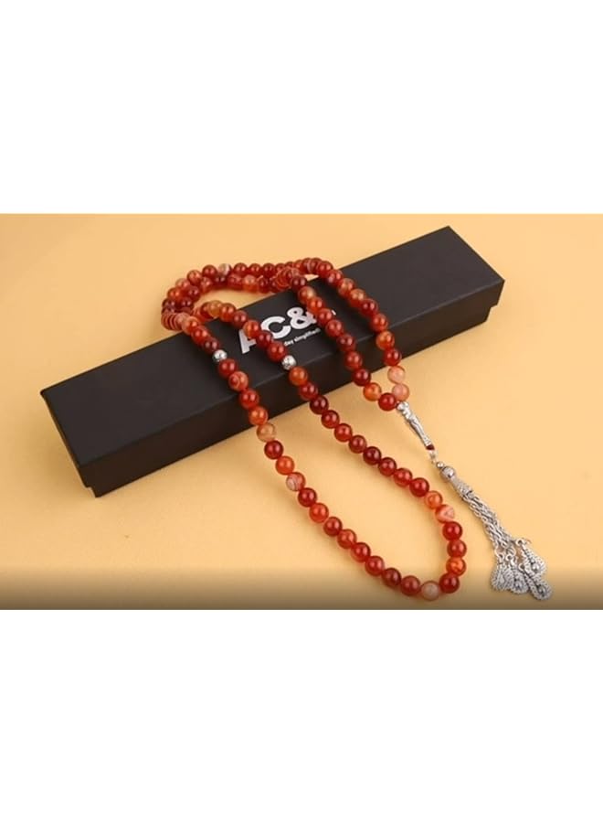 AC&L Cross Stripe Pink Natural Agate Tasbeeh Prayer Beads 8Mm Stones - Image 2