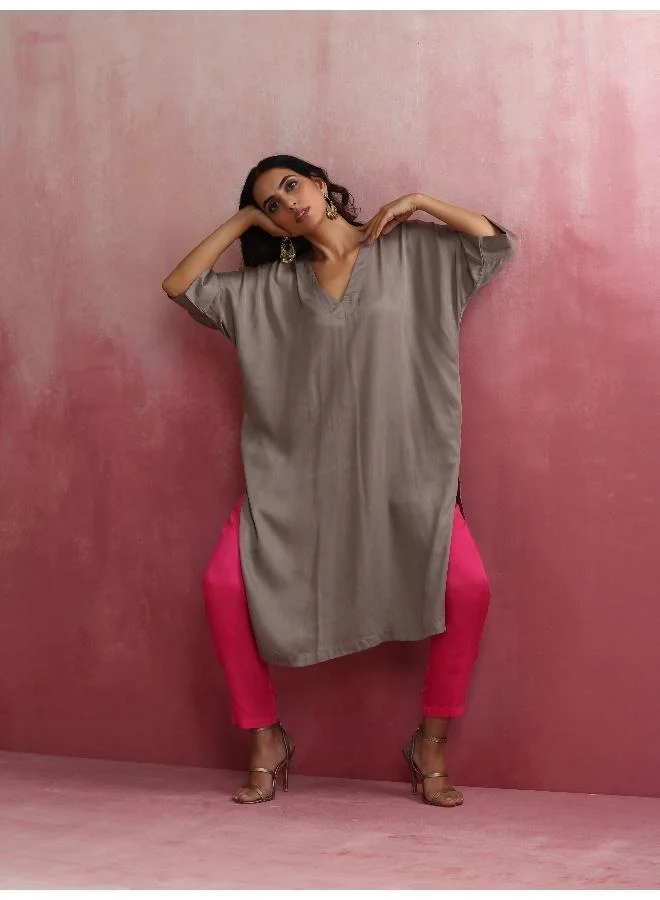 trueBrowns Grey Modal Kimono Kurta Set