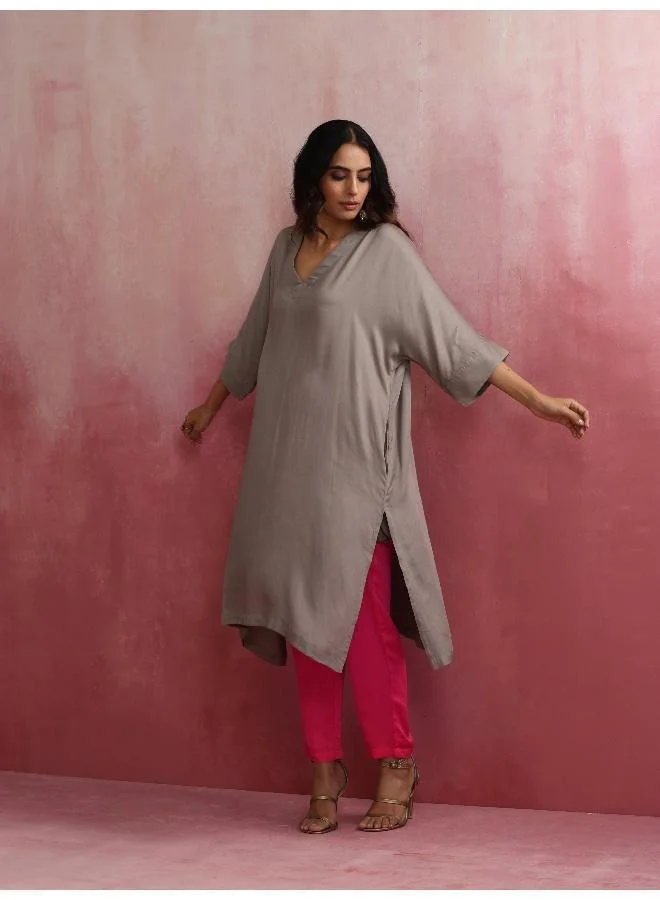 trueBrowns Grey Modal Kimono Kurta Set