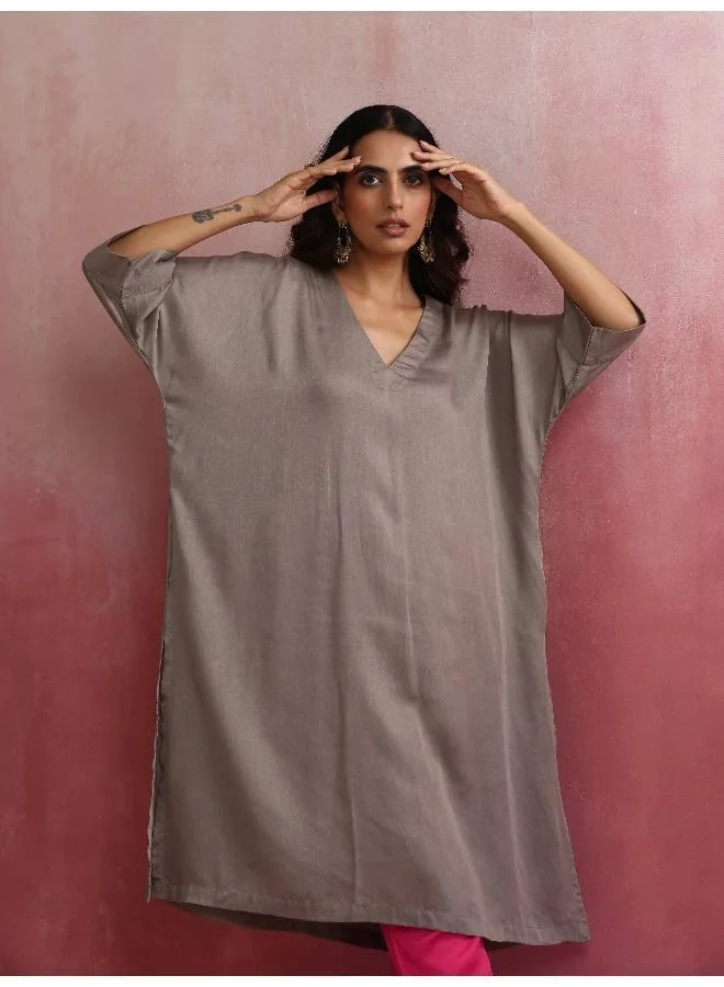 trueBrowns Grey Modal Kimono Kurta Set