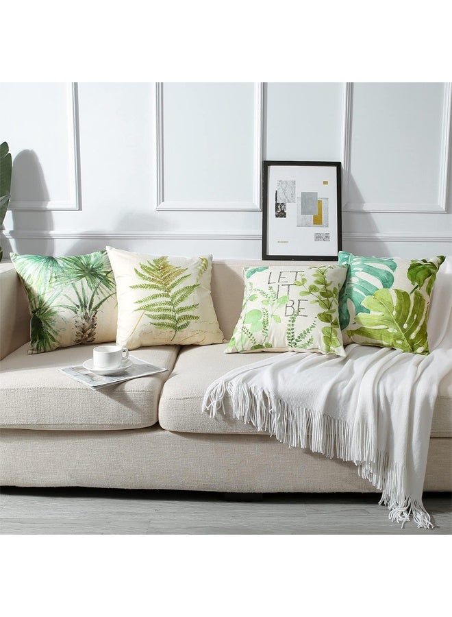 DUNISO مجموعة من 4 أغطية وسائد نباتات خضراء، نمط ورقة خضراء أغطية وسائد مقاومة للماء، مثالية لتزيين الحديقة الخارجية أو غرفة المعيشة أو الأريكة أو المزرعة، 18x18 بوصة - Image 5