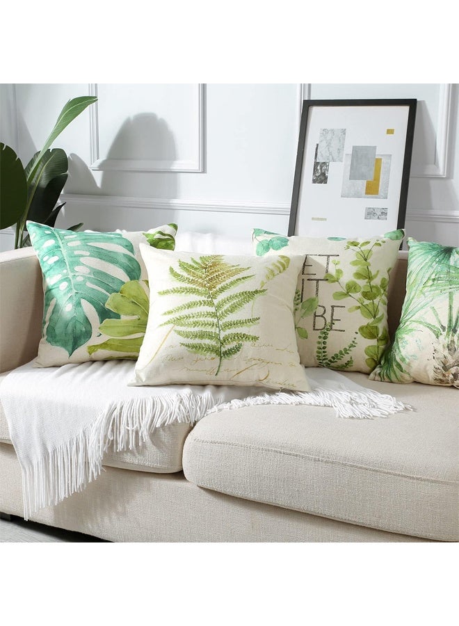 DUNISO مجموعة من 4 أغطية وسائد نباتات خضراء، نمط ورقة خضراء أغطية وسائد مقاومة للماء، مثالية لتزيين الحديقة الخارجية أو غرفة المعيشة أو الأريكة أو المزرعة، 18x18 بوصة - Image 2