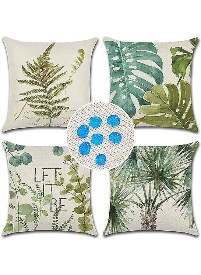 DUNISO مجموعة من 4 أغطية وسائد نباتات خضراء، نمط ورقة خضراء أغطية وسائد مقاومة للماء، مثالية لتزيين الحديقة الخارجية أو غرفة المعيشة أو الأريكة أو المزرعة، 18x18 بوصة - Image 1