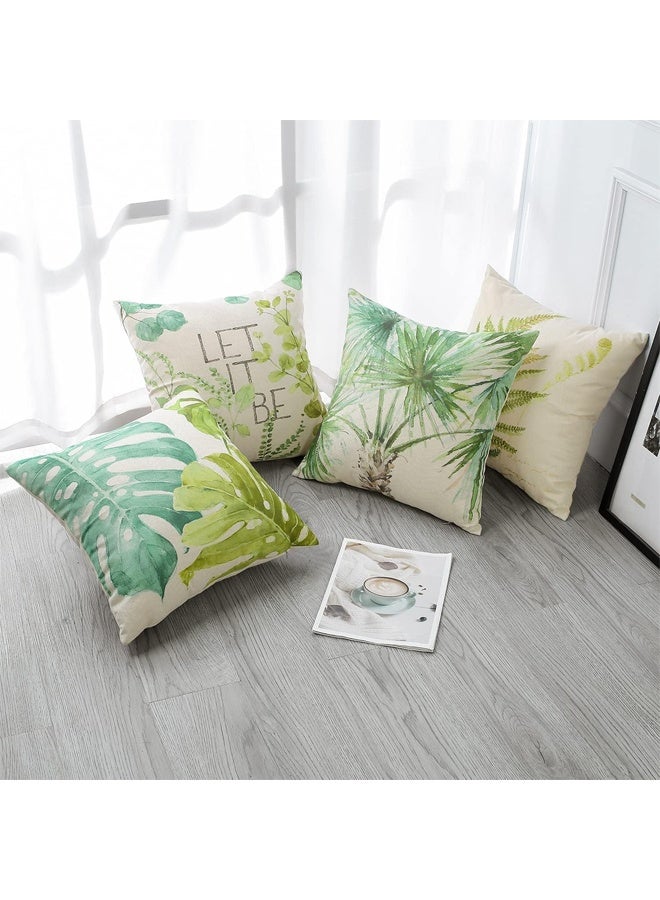 DUNISO مجموعة من 4 أغطية وسائد نباتات خضراء، نمط ورقة خضراء أغطية وسائد مقاومة للماء، مثالية لتزيين الحديقة الخارجية أو غرفة المعيشة أو الأريكة أو المزرعة، 18x18 بوصة - Image 4