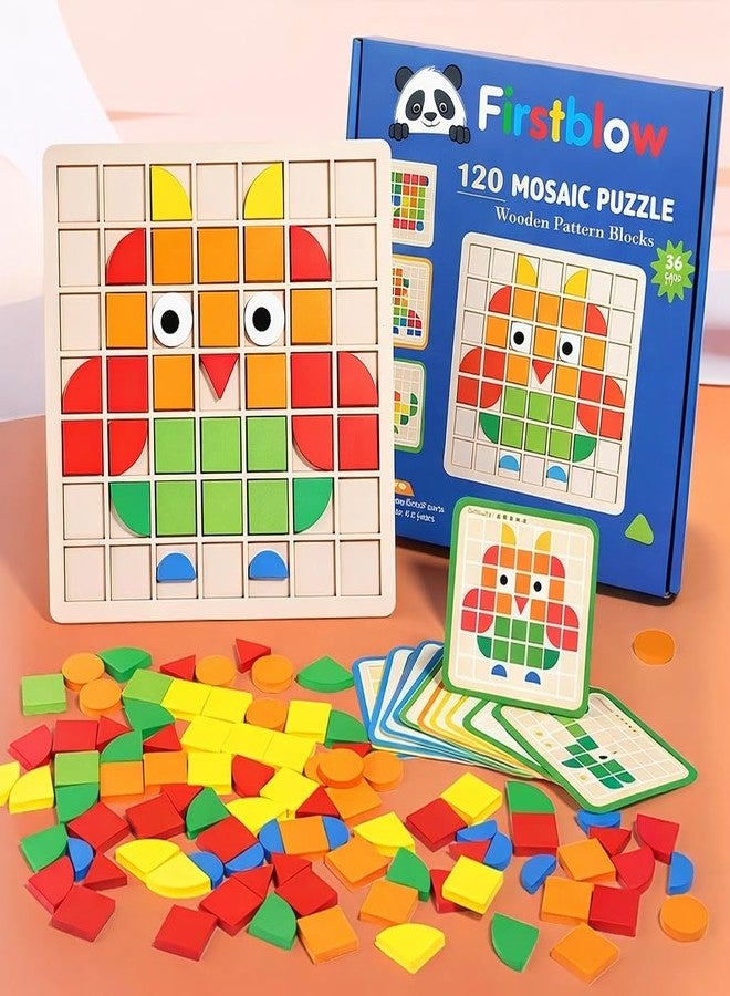 Firstblow Mosaic Puzzle Board for Preschool Kids Toys| 120 Pieces acrelic+ Wooden Puzzle Game for Kids Brain Development Toys | Wooden Board Puzzle Toy for kids3+Years - Image 1
