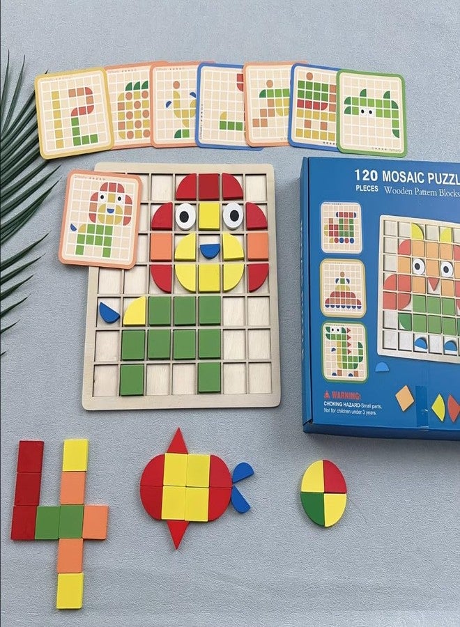 Firstblow Mosaic Puzzle Board for Preschool Kids Toys| 120 Pieces acrelic+ Wooden Puzzle Game for Kids Brain Development Toys | Wooden Board Puzzle Toy for kids3+Years - Image 2