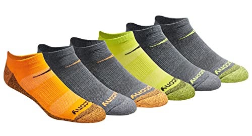 Saucony Mens RunDry Mesh Ventilating Comfort Fit Performance 6 12 18 Pairs NoShow Socks MXXL Yellow Orange Charcoal Assorted 6 Pairs Large - Image 1