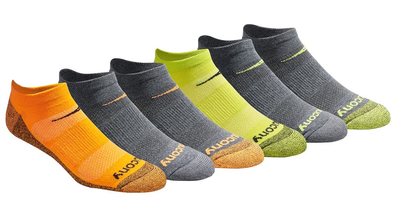 Saucony Mens RunDry Mesh Ventilating Comfort Fit Performance 6 12 18 Pairs NoShow Socks MXXL Yellow Orange Charcoal Assorted 6 Pairs Large - Image 3