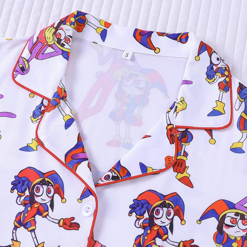 Women's Pajama Set, Short Sleeve & Shorts with Clown Print, White - Image 2