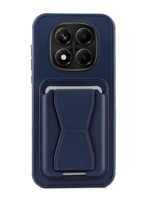 غطاء خلفي من الجلد مع محفظة للبطاقات، جراب Shockpoof قابل للطي متوافق مع هاتف Xiaomi Redmi Note 14 Pro Plus 5G (أزرق)