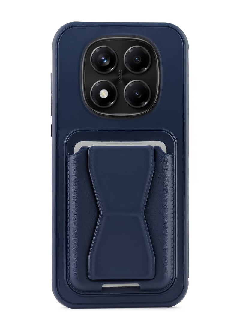 غطاء خلفي من الجلد مع محفظة للبطاقات، جراب Shockpoof قابل للطي متوافق مع هاتف Xiaomi Redmi Note 14 Pro Plus 5G (أزرق)