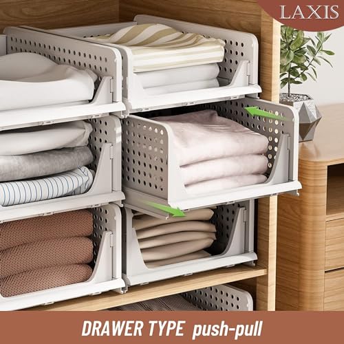 LAXIS® Clothes Organizer For Wardrobe, Folding Closet Organizer Storage Box Stackable Plastic Drawer Basket for Clothes Almirah Cupboard Kitchen Bathroom Office (3 PCS, Stackable Rack) - Image 5