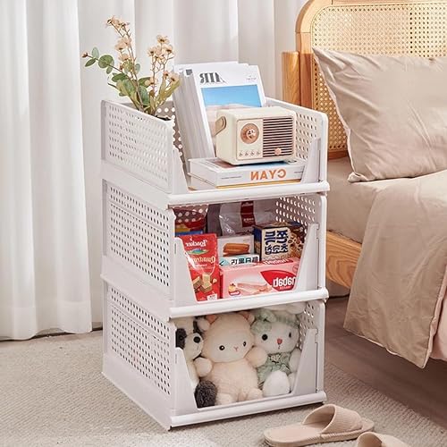 LAXIS® Clothes Organizer For Wardrobe, Folding Closet Organizer Storage Box Stackable Plastic Drawer Basket for Clothes Almirah Cupboard Kitchen Bathroom Office (3 PCS, Stackable Rack) - Image 2