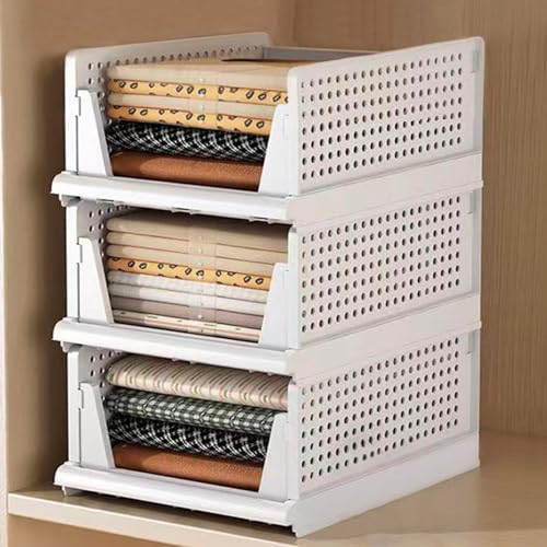 LAXIS® Clothes Organizer For Wardrobe, Folding Closet Organizer Storage Box Stackable Plastic Drawer Basket for Clothes Almirah Cupboard Kitchen Bathroom Office (3 PCS, Stackable Rack) - Image 1