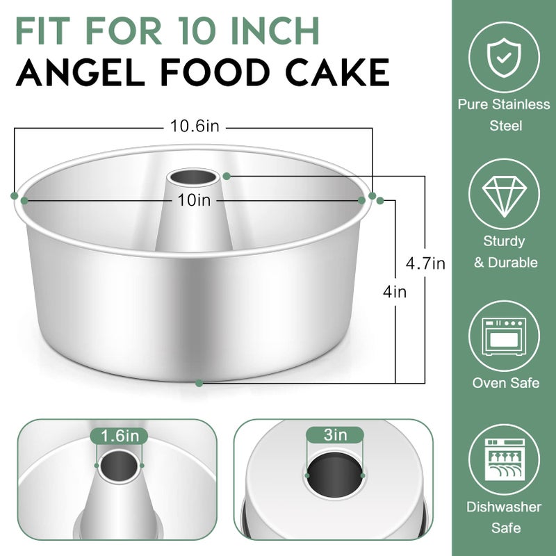 TeamFar 10inch Angel Food Cake Pan, Stainless Steel Cake Pan with Tube, Healthy & Non-toxic, Sturdy & One-Piece, Mirror Finish & Dishwasher Safe - Image 2