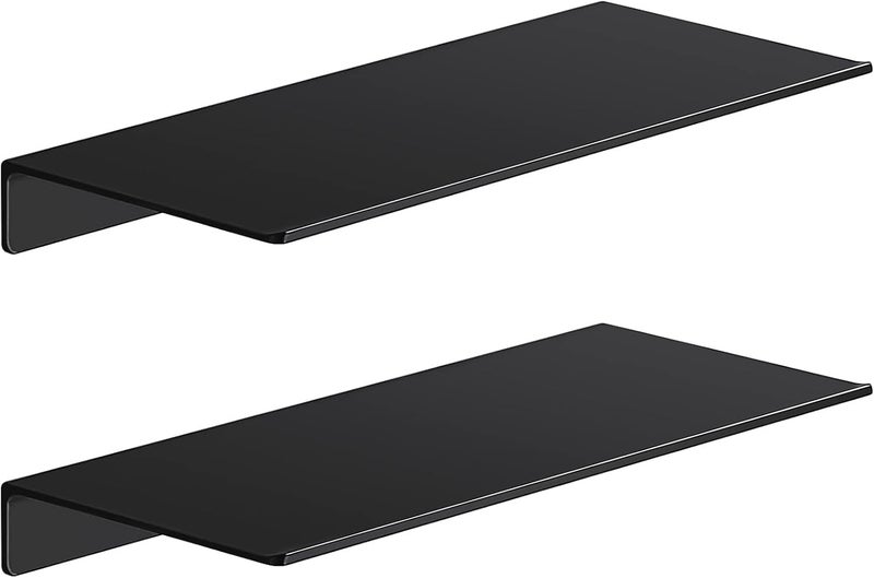 Danpoo 12 inch Metal Floating Shelves for Wall Organizer & Storage, Display Shelves for Bathroom, Living Room, Kitchen, Bedroom(Matte Black, 2-Pack) - Image 1