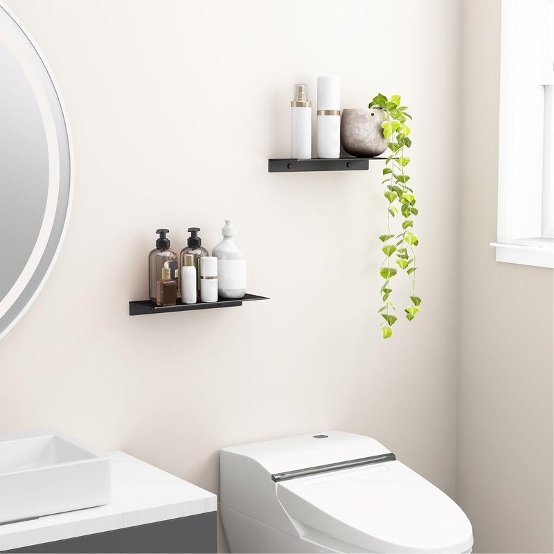 Danpoo 12 inch Metal Floating Shelves for Wall Organizer & Storage, Display Shelves for Bathroom, Living Room, Kitchen, Bedroom(Matte Black, 2-Pack) - Image 5