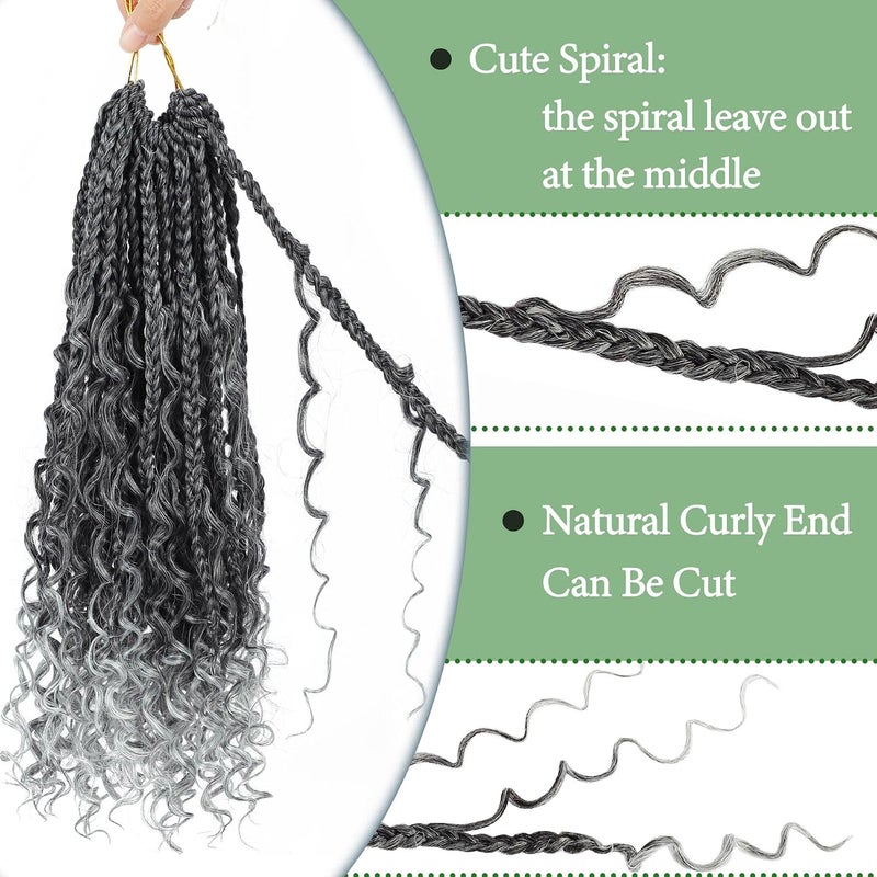 Eerya Goddess Box Braids Crochet Hair 14 Inch 8 Packs Pre-looped Bohemian Crochet Boho Box Braids With Curly Ends Grey 3X Crochet Braids Hair for Women Synthetic Braiding Hair (14inch,TGRAY) - Image 3