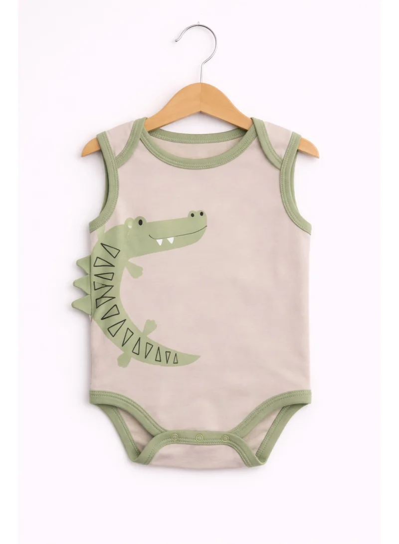 victor and jane Baby Boys Sleeveless Interactive Crocodile Print Bodysuits – Pack of 3