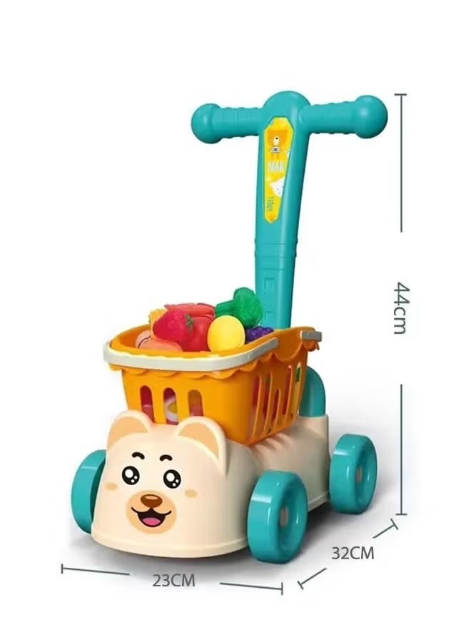 Shopping Cart Toy, Shopping Basket and Trolley 2 In 1 Toy, Pretend Play Grocery Shopping Cart, Little Helper's Shopping Cart, Shopping Cart Trolley Play Set, Shopping Trolley with Wheels, Kids Shopping Cart with Food Shopping Trolley Basket, Educational Toy for Kids and Toddler, Kids Supermarket Shopping Cart, Child-Safe and Durable, Easy Assembly (Blue)  - Image 2