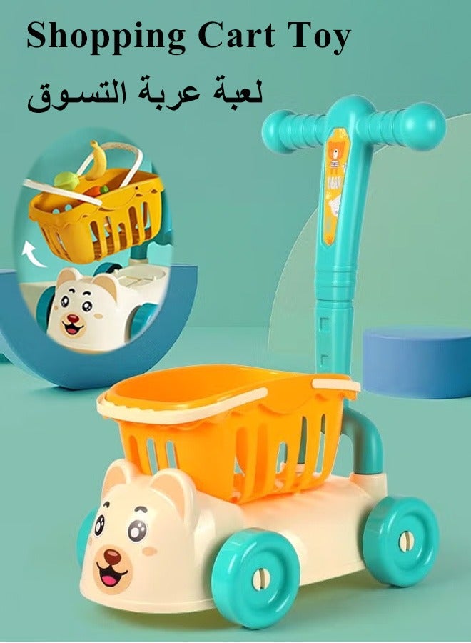 Shopping Cart Toy, Shopping Basket and Trolley 2 In 1 Toy, Pretend Play Grocery Shopping Cart, Little Helper's Shopping Cart, Shopping Cart Trolley Play Set, Shopping Trolley with Wheels, Kids Shopping Cart with Food Shopping Trolley Basket, Educational Toy for Kids and Toddler, Kids Supermarket Shopping Cart, Child-Safe and Durable, Easy Assembly (Blue)  - Image 1
