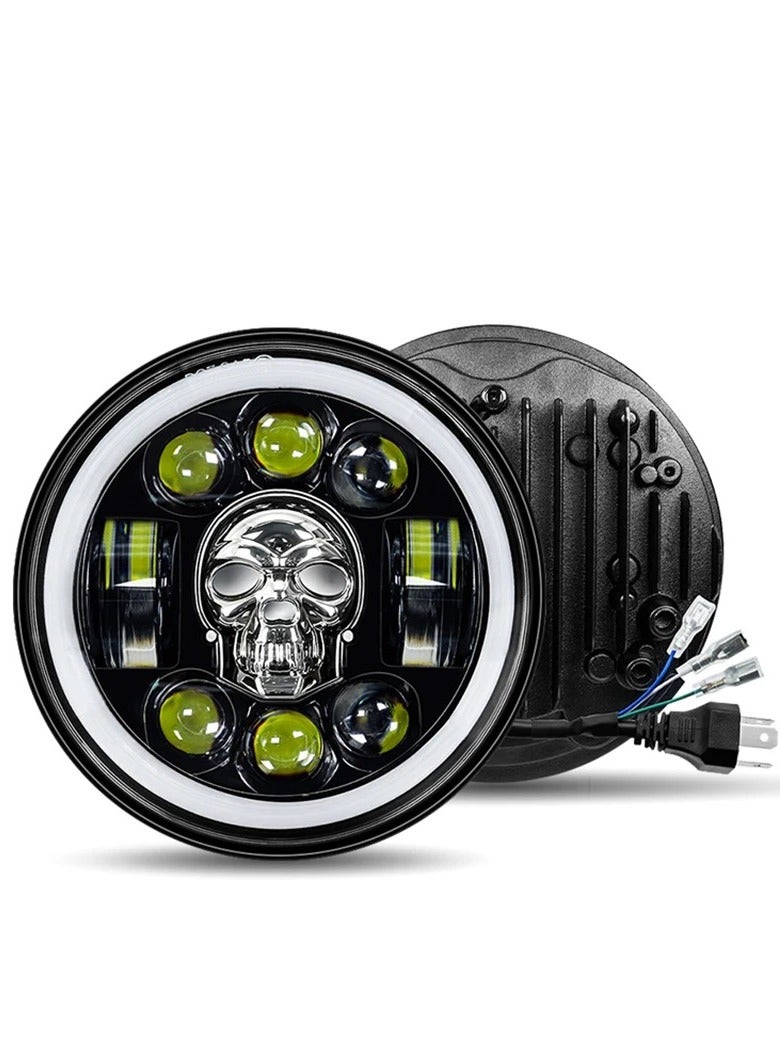 gz auto GZ AUTO 7 Inch Skull LED Headlights with DRL Hi/Lo Beam, Amber Angel Eye Halo Ring, RGB Flash Modes, IP67 Waterproof, Die-Cast Aluminum, for Motorcycles, Off-Road Vehicles, and SUVs - 1 Pair  - Image 2