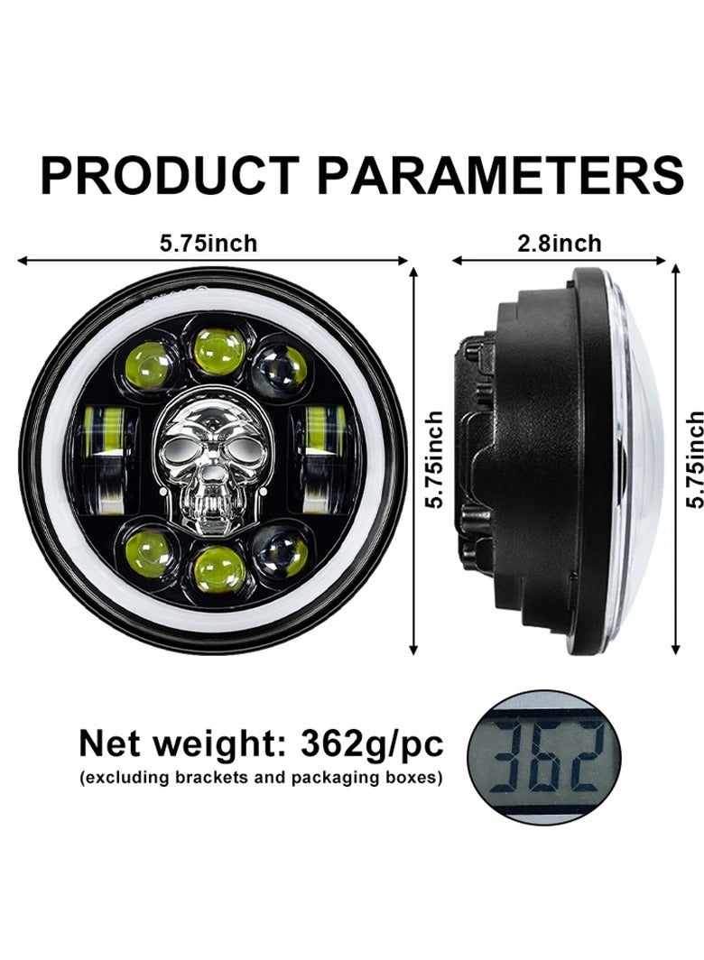 gz auto GZ AUTO 7 Inch Skull LED Headlights with DRL Hi/Lo Beam, Amber Angel Eye Halo Ring, RGB Flash Modes, IP67 Waterproof, Die-Cast Aluminum, for Motorcycles, Off-Road Vehicles, and SUVs - 1 Pair  - Image 3