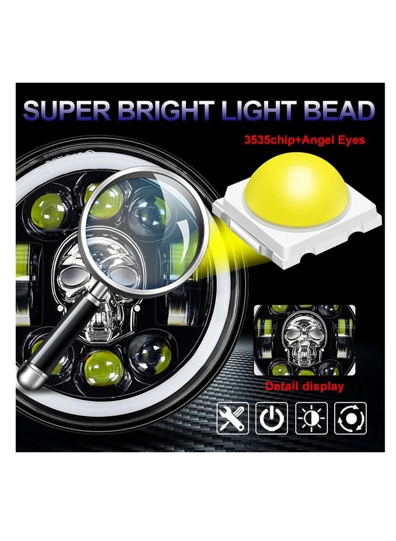 gz auto GZ AUTO 7 Inch Skull LED Headlights with DRL Hi/Lo Beam, Amber Angel Eye Halo Ring, RGB Flash Modes, IP67 Waterproof, Die-Cast Aluminum, for Motorcycles, Off-Road Vehicles, and SUVs - 1 Pair  - Image 4