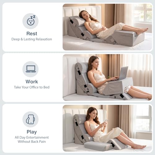 FifthQuarter 9PCS Orthopedic Bed Wedge Pillow Set for After Surgery Recovery, Body Positioners for Back and Leg Pain Relief, Adjustable Memory Foam Comfort for Sitting up in Bed, Ideal for Adult Acid Reflux & GERD - Image 2