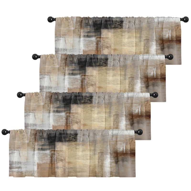 Emvency 4 Pack Valances Window Treatments, Brown Abstract Modern Art Blackout Drapes Adjustable Curtain for Windows Living Room Kitchen Over Sink, 52x18 Inch Rod Pocket Valances - Image 1