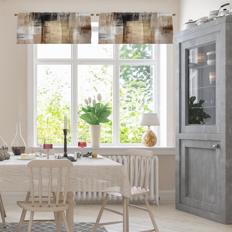 Emvency 4 Pack Valances Window Treatments, Brown Abstract Modern Art Blackout Drapes Adjustable Curtain for Windows Living Room Kitchen Over Sink, 52x18 Inch Rod Pocket Valances - Image 2