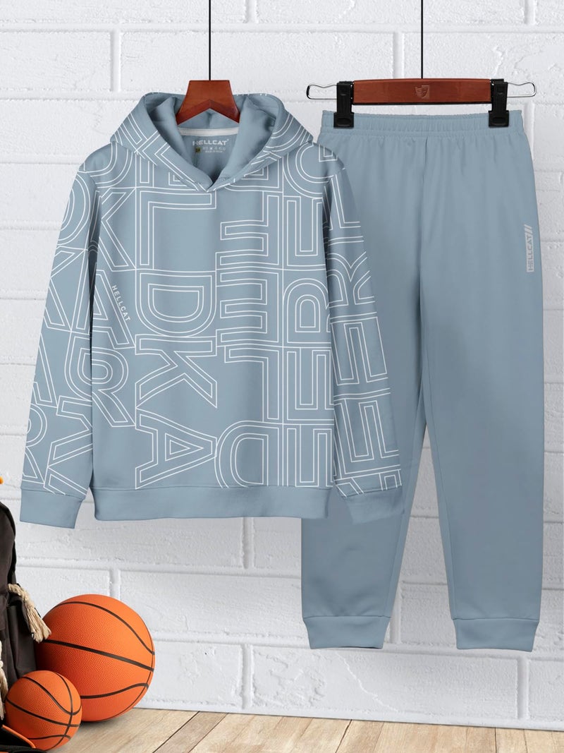 HELLCAT Printed Cotton Blend Hoodie T-Shirt and Jogger Trackpant Clothing Set for Boys_ Bluish Grey_5-6 Years - Image 2