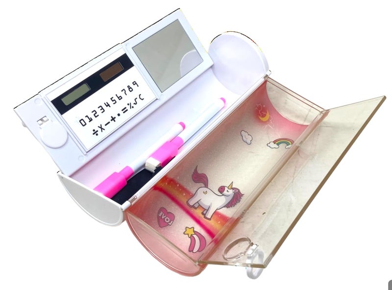 QIPS Abs Multifunctional Pencil Case Organizer Double Layer Cylindrical Large Capacity With White Board, Marker & Mirror, For Girls & Boys (Hmgypc 35218-N1(Unicorn)) - Image 3