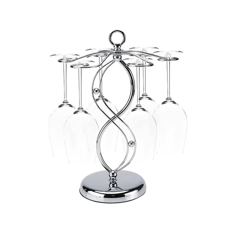 Homya Countertop Metal Wine Glass Holder - Vertical Display Rack for Bar Kitchen Table, Offers 6 Glasses, Silver - Image 1