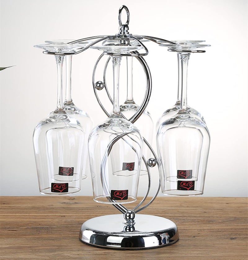 Homya Countertop Metal Wine Glass Holder - Vertical Display Rack for Bar Kitchen Table, Offers 6 Glasses, Silver - Image 3