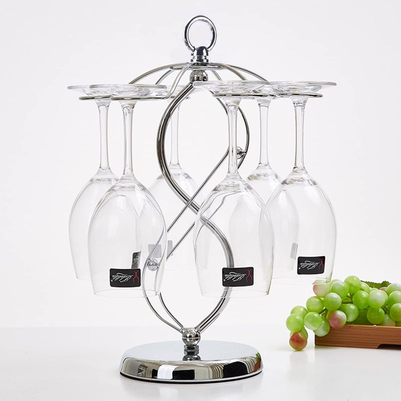 Homya Countertop Metal Wine Glass Holder - Vertical Display Rack for Bar Kitchen Table, Offers 6 Glasses, Silver - Image 5