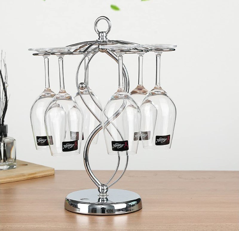 Homya Countertop Metal Wine Glass Holder - Vertical Display Rack for Bar Kitchen Table, Offers 6 Glasses, Silver - Image 2
