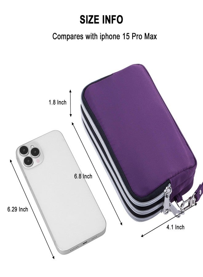 HAWEE Cell Phone Wristlet Wallet for Women Three Zipper Bags with Credit Card Slots and Smartphone Pocket, Purple - Image 3