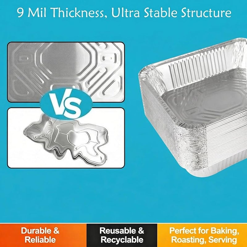9x13 Thickened Aluminum Foil Pans, 10Pack Extra Deep Disposable Aluminum Pans for Roasting, Baking, Cooking, Food Prep, Chafing, Steam Table, Oven, Cake, and Party - Image 3