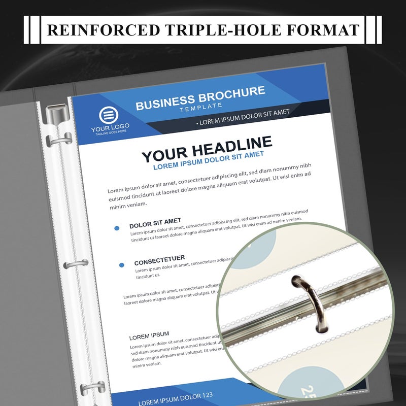 Mzj.Office Page Protectors for 3 Ring Binder, Sheet Protectors 8.5 x 11 Inch, 200 Per Box Clear Sheet Protectors for 3 Ring Binder, Plastic Sleeves for Paper 8.5x11 Heavy Duty, Top Load & Reinforced 3-Hole. - Image 3