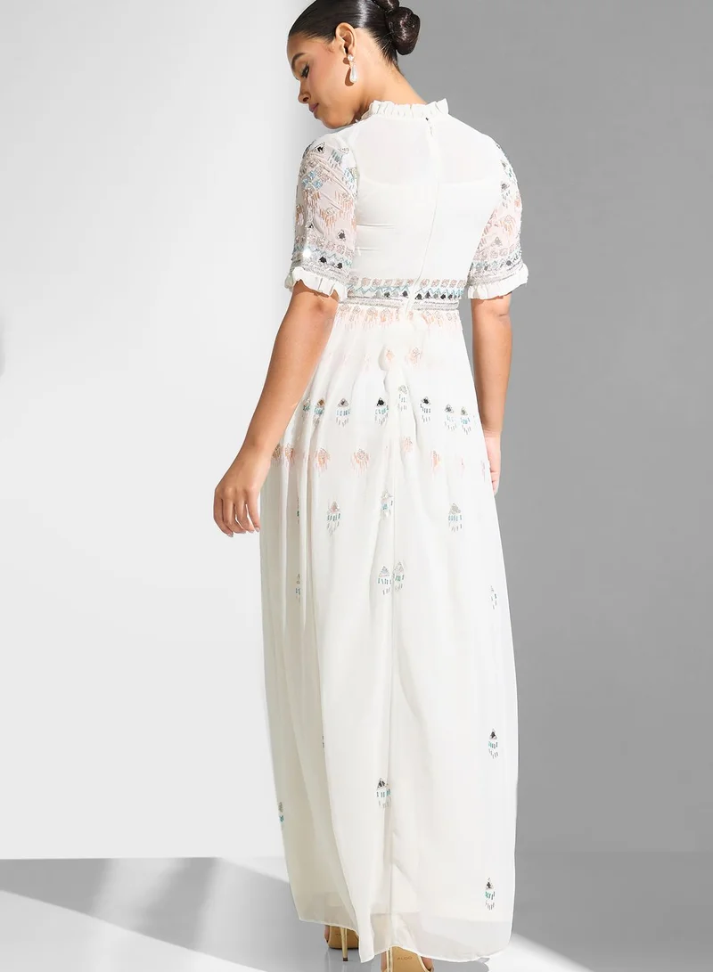 Amelia Rose Embellished crew neck maxi dress