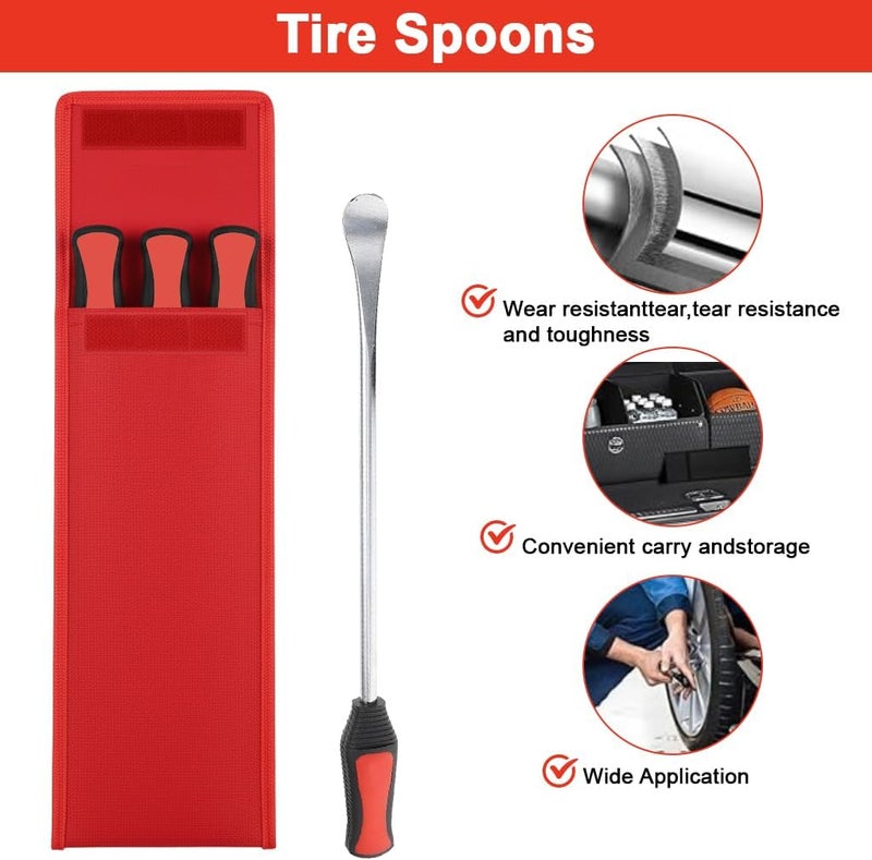 ELEPHANTBOAT STHIRA® 26Pcs Tire Repair Tool Set, 12'' Stainles Steel Tire Levers, 10× Valve Cores, 10× Valve Caps, Valve Core Wrench & Red Pull-String Repair Tools for Bicycle, Motorcycle & Car Tire Maintenance - Image 5