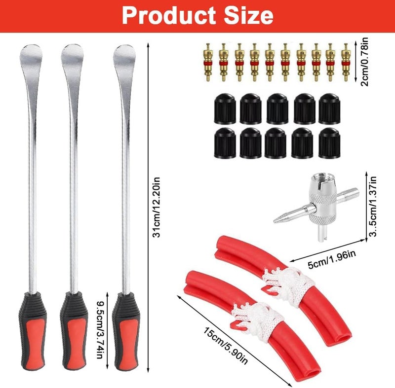 ELEPHANTBOAT STHIRA® 26Pcs Tire Repair Tool Set, 12'' Stainles Steel Tire Levers, 10× Valve Cores, 10× Valve Caps, Valve Core Wrench & Red Pull-String Repair Tools for Bicycle, Motorcycle & Car Tire Maintenance - Image 2