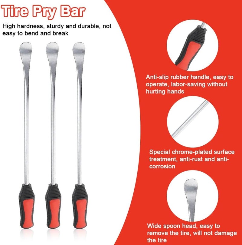 ELEPHANTBOAT STHIRA® 26Pcs Tire Repair Tool Set, 12'' Stainles Steel Tire Levers, 10× Valve Cores, 10× Valve Caps, Valve Core Wrench & Red Pull-String Repair Tools for Bicycle, Motorcycle & Car Tire Maintenance - Image 4