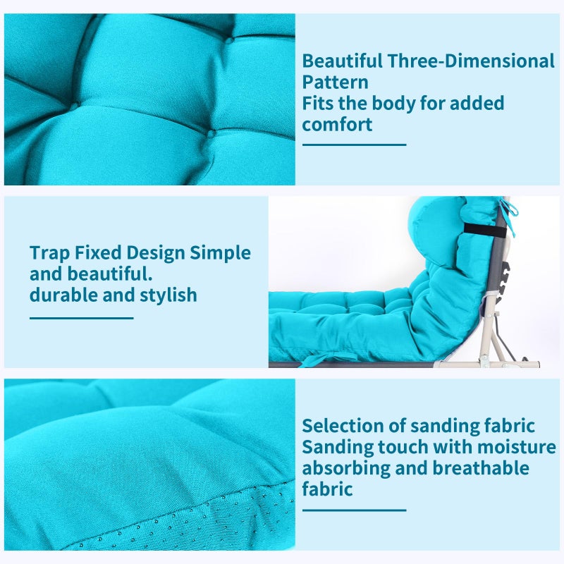 Tudomro 1 Pcs Peacock Blue 66'' Outdoor Chaise Lounge Cushion Waterproof Patio Lawn Pool Chaise Lounge Cushion with Headrest Pillow & Ties Weather Fade Resistant Replacement Longue Chair Pad - Image 4
