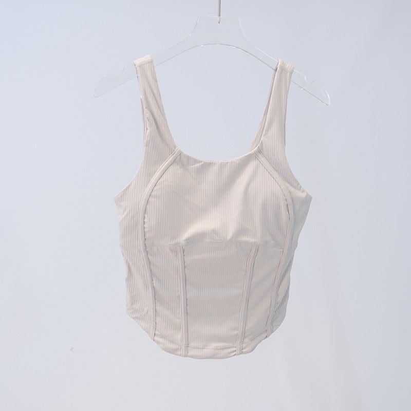 Nariele Summer New Ribbed Fishbone Sports Vest Detachable Chest Pad Yoga Top Outer Running Underwear for Women White protein 122 fish bone vest