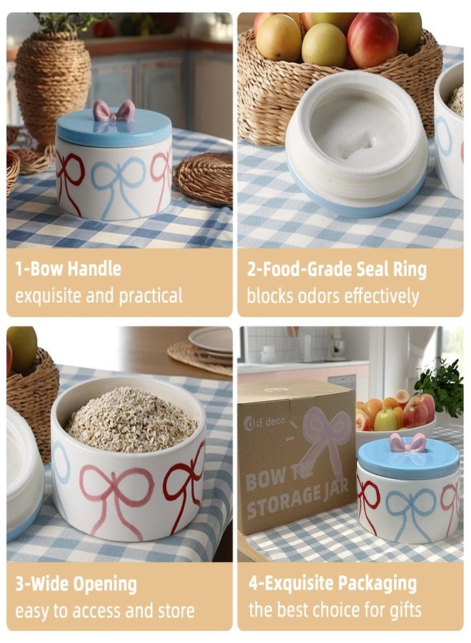 DIF DECO Cute Cookie Jars with Lid Airtight, Wide Mouth Large Ceramic Food Storage Containers, Hand-Drawn Bow Kitchen Canisters for Countertop, Suitable for Home Decor of Coffee, Sugar, Tea, Flour, Dog Treat - Image 3